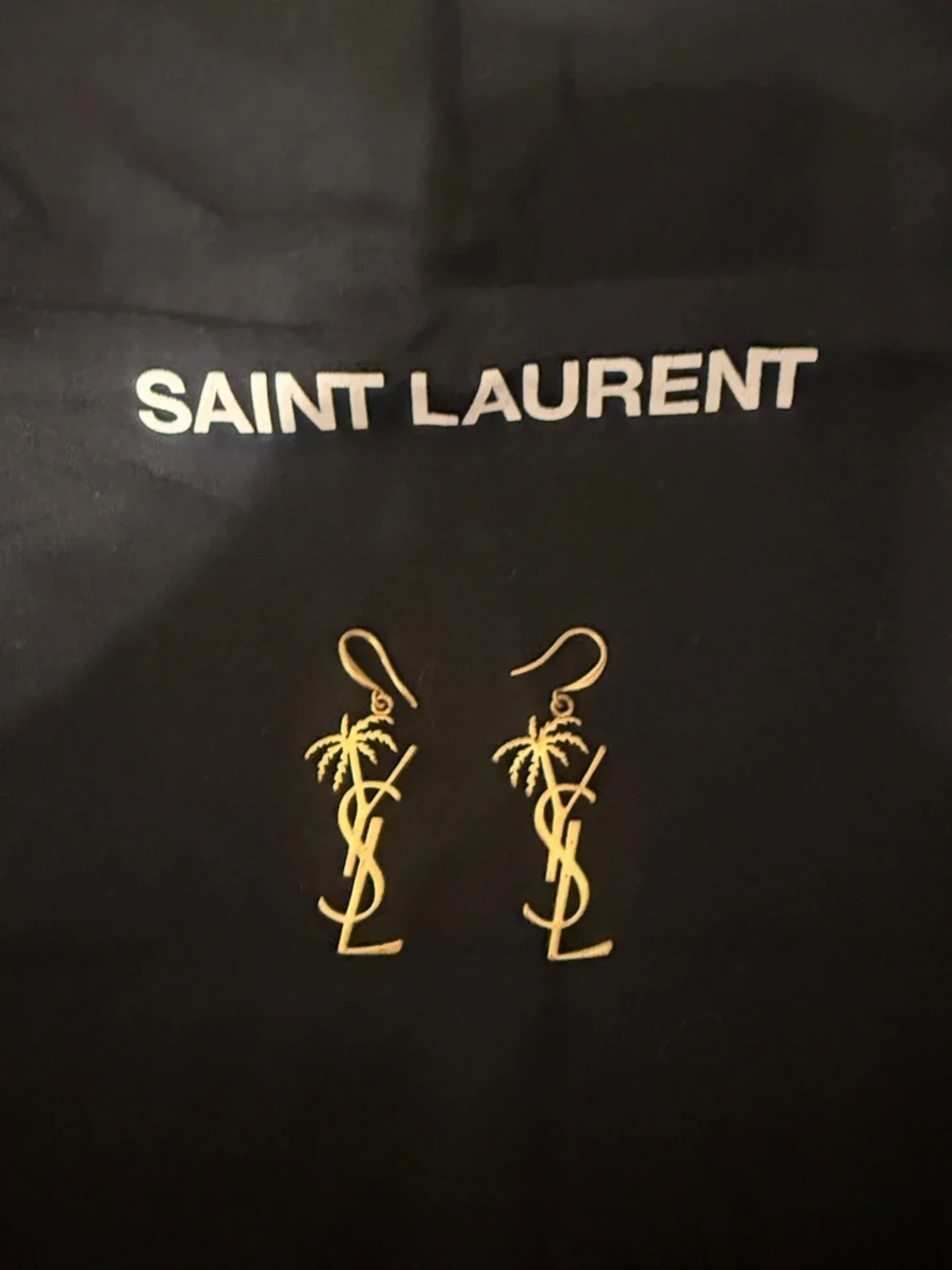 YSL palm tree earrings tropical gold